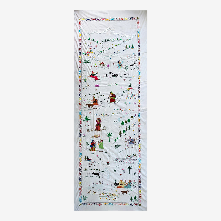 Decorative wall hanging with cartoon characters on a white background