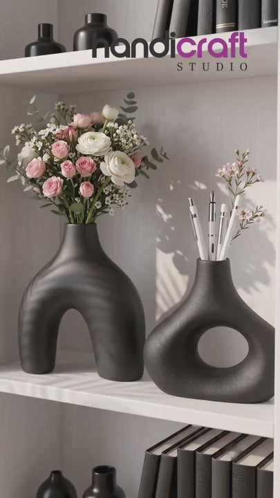 Abstract Donut Vase U Shape and Donut Shape in Black