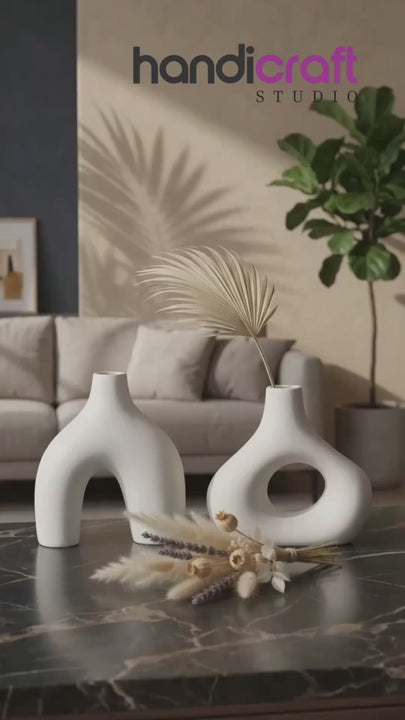 Abstract Donut Vase U Shape and Donut Shape in White