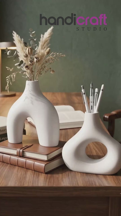 Abstract Donut Vase U Shape and Donut Shape in White
